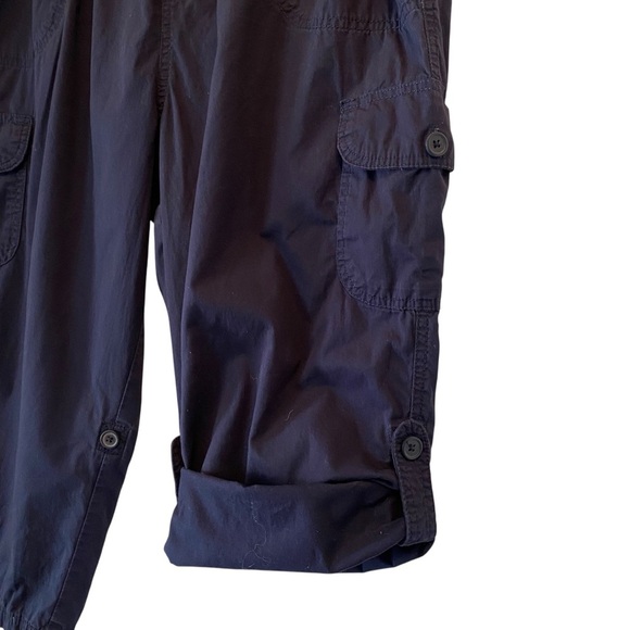 Woman Within plus size 18W Dark Blue Cargo Roll Tab pull on Capri's Pants - Picture 2 of 6